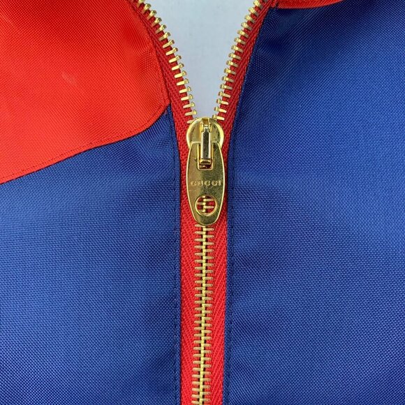 NWT Gucci Men Nylon Jacket Gucci Script Red Lightweight Canvas Nylon Blue - Picture 10 of 16